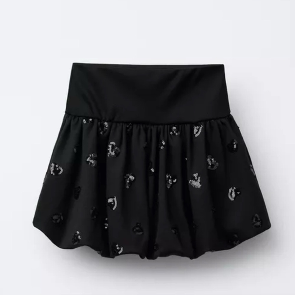 Girls 9-10 bubble sequin black skirt